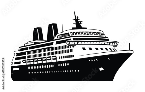 Sleek and modern vector of a cruise ship with multiple decks and twin funnels