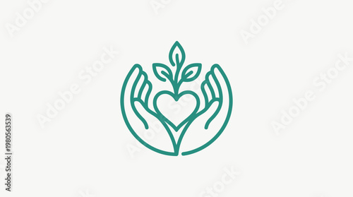 Heart and Plant Symbol in Protecting Hands