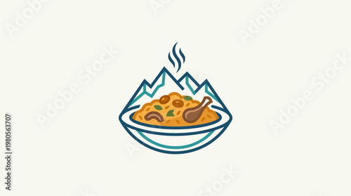 Mountain Top Restaurant Logo with Biryani and Chicken