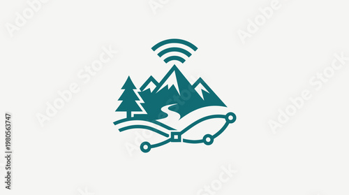 Mountain Landscape with Wireless Signal Navigation Concept