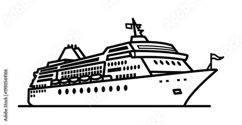 Vector of a large cruise ship with multiple decks and a flag on the stern