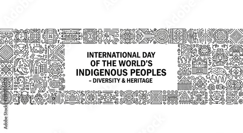 International Day of the World Indigenous Peoples Poster with Tribal Pattern Background.