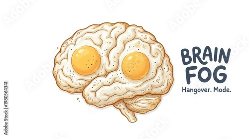 A brain shape is created using scrambled eggs and has two yolks sitting on top