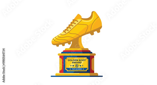 A golden boot trophy with a colorful base representing top scorer achievement
