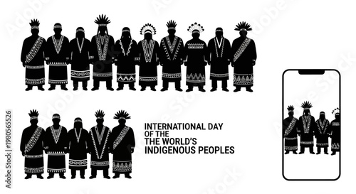 International Day of the Worlds Indigenous Peoples Silhouette Illustration.