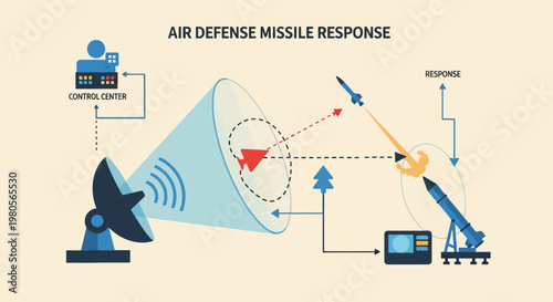 Air Defense Missile Response System Vector Illustration with Radar and Control Center