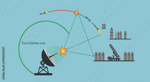 Missile Defense System and Radar Detection Zone Vector Illustration