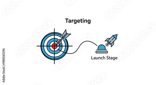 Business targeting strategy concept with rocket launch and bullseye vector illustration