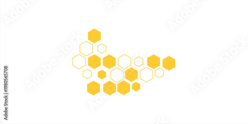 Honeycomb abstract yellow and orange hexagon pattern vector artwork. Yellow honeycomb border background. Abstract background with honeycomb shapes.