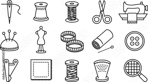 Sewing and crafting in outline style for textile and fashion