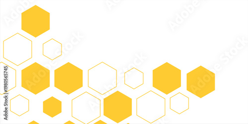 Honeycomb abstract yellow and orange hexagon pattern vector artwork. Yellow honeycomb border background. Abstract background with honeycomb shapes.