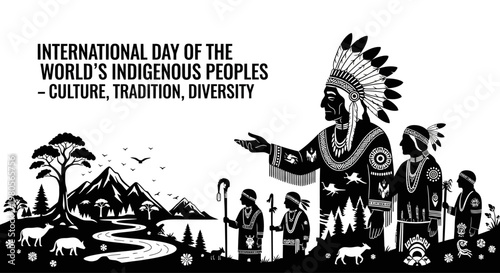 Indigenous people group illustration for International Day of the World Indigenous Peoples.