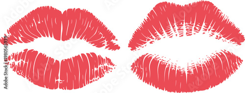 Red lipstick kiss marks set featuring realistic lip print textures design