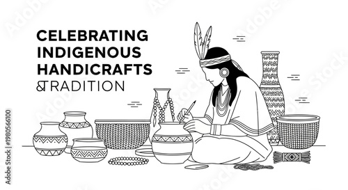 Indigenous artisan crafting traditional handmade pottery and baskets.