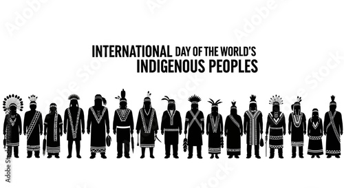 Silhouettes of Indigenous People Standing Together in Traditional Attire.
