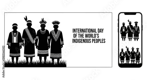 International Day of the World Indigenous Peoples Silhouette Illustration.