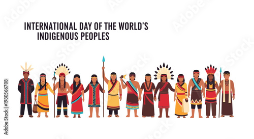 Diverse Group of Indigenous People Standing Together in Traditional Cultural Clothing.