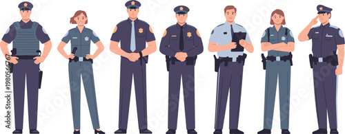 Police officers collection illustration, law enforcement uniform characters set for security and public safety design