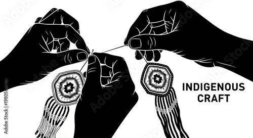 Indigenous craft silhouette showing artisan hands crafting traditional woven ornaments.