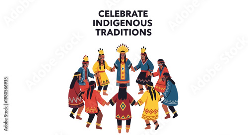 Indigenous people dancing in a circle celebrating traditional heritage and culture.