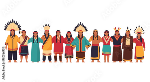 Group of Indigenous People in Traditional Cultural Attire.
