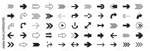Comprehensive collection of black arrow icons and symbols for diverse directional purposes.