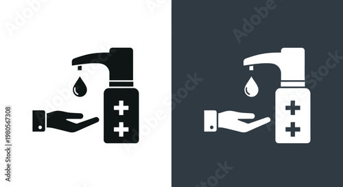 Professional vector illustration of a hand using an antiseptic dispenser for daily personal hygiene protection tasks