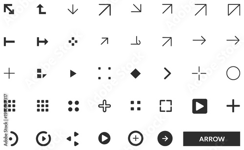 Collection of diverse black arrow icons and symbols on a white background, vector graphic