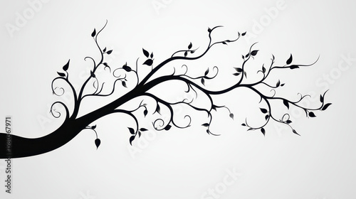 Floral branch silhouette decorative vine elegant leaf design black plant illustration swirling foliage art minimalist nature graphic ornamental branch botanical pattern artwork white