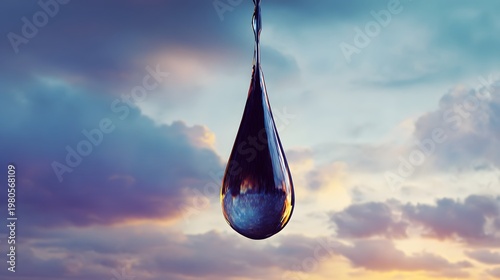 Black Oil Droplet Floating in Sky with Dramatic Clouds