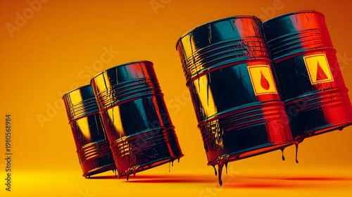 Surreal Composition of Melting Oil Barrels in Soft Color Space