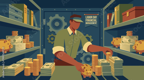Labor Day Financial Management Concept Illustration with Money and Man