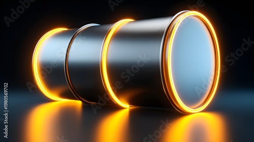 Surreal Oil Barrel Leaking Glowing Substance in a Dark Space