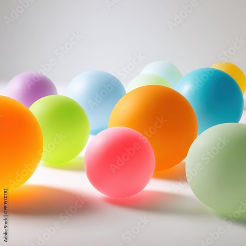 Colorful arrangement of transparent balls on a soft background