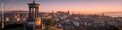 Sunset bathes Edinburgh in warm, golden light