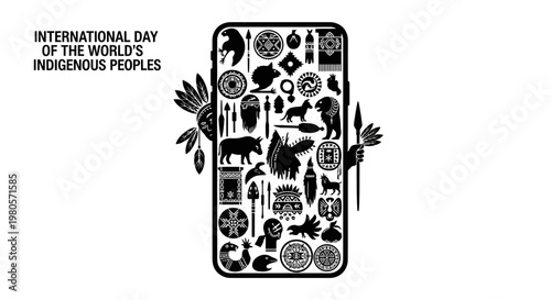 International Day of the World Indigenous Peoples phone icon graphic.