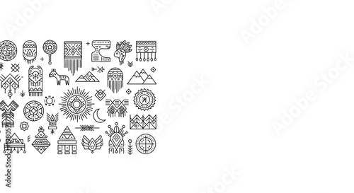 Set of tribal and ethnic vector icons with geometric patterns.