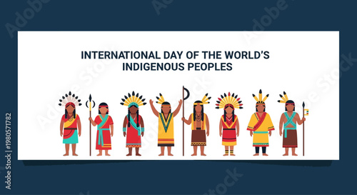 International Day of the World Indigenous Peoples celebration graphic with diverse native characters.