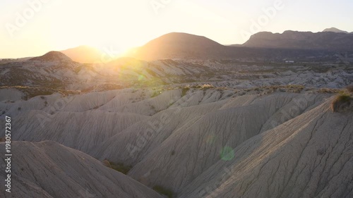 Dramatic panoramic Sunset Over Abanilla Desert Mountains