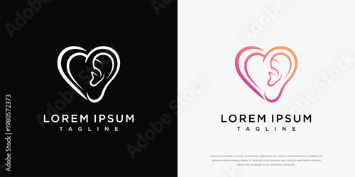 Modern Heart and Ear Outline Logo Design Concept for Hearing and Audiology
