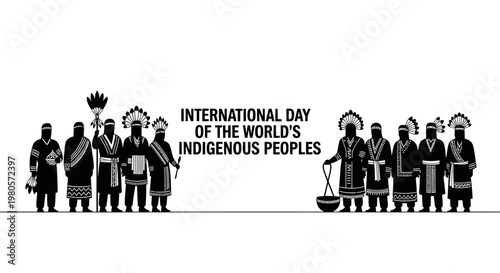 Silhouettes of Indigenous People Celebrating International Day of the Worlds Indigenous Peoples.