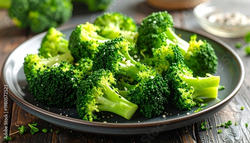 Steamed broccoli florets on a plate