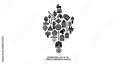 International Day of the Worlds Indigenous Peoples design with tribal cultural icons.