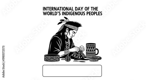 Indigenous person creating traditional crafts for International Day of the World Indigenous Peoples.