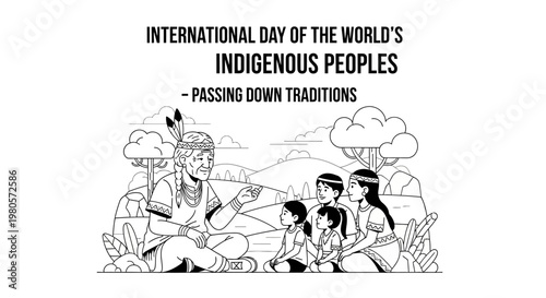 Indigenous elder sharing ancestral stories and traditions with young children.