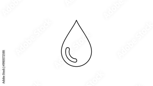 Minimalist outline of a single water droplet symbol with a small highlight detail representing purity and liquid essence.