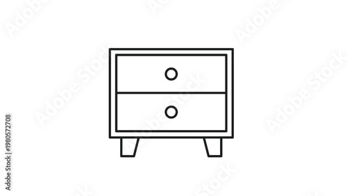 Minimalist line art of a two-drawer bedside table or nightstand featuring simple round knobs and a clean rectangular frame.