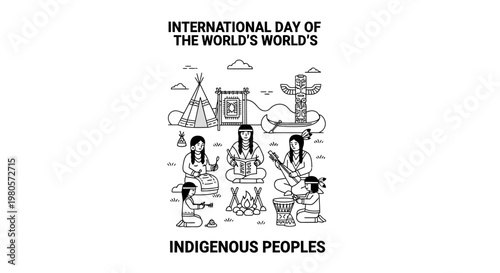 International Day of the Worlds Indigenous Peoples Coloring Page Illustration.