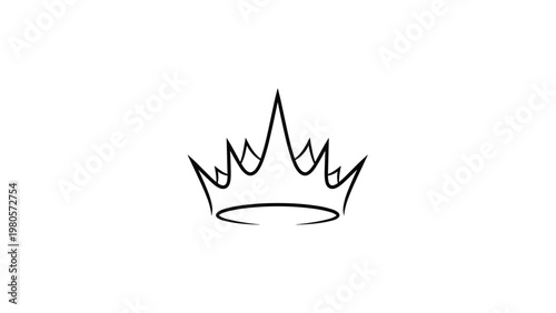 Sharp black line art of a royal crown with multiple points and a circular base symbolizing monarchy power and authority.
