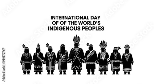 International Day of the Worlds Indigenous Peoples Silhouette Illustration.